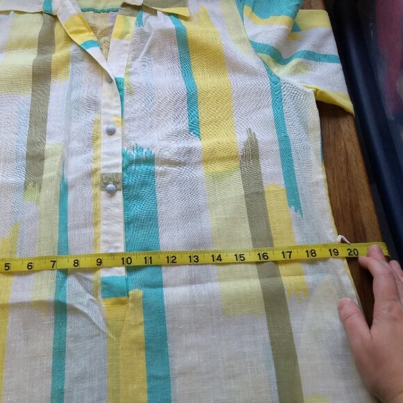 Dimonelli Striped Long Sleeve Collared Dress Size Vintage 12 Retro Yellow White - Picture 13 of 15